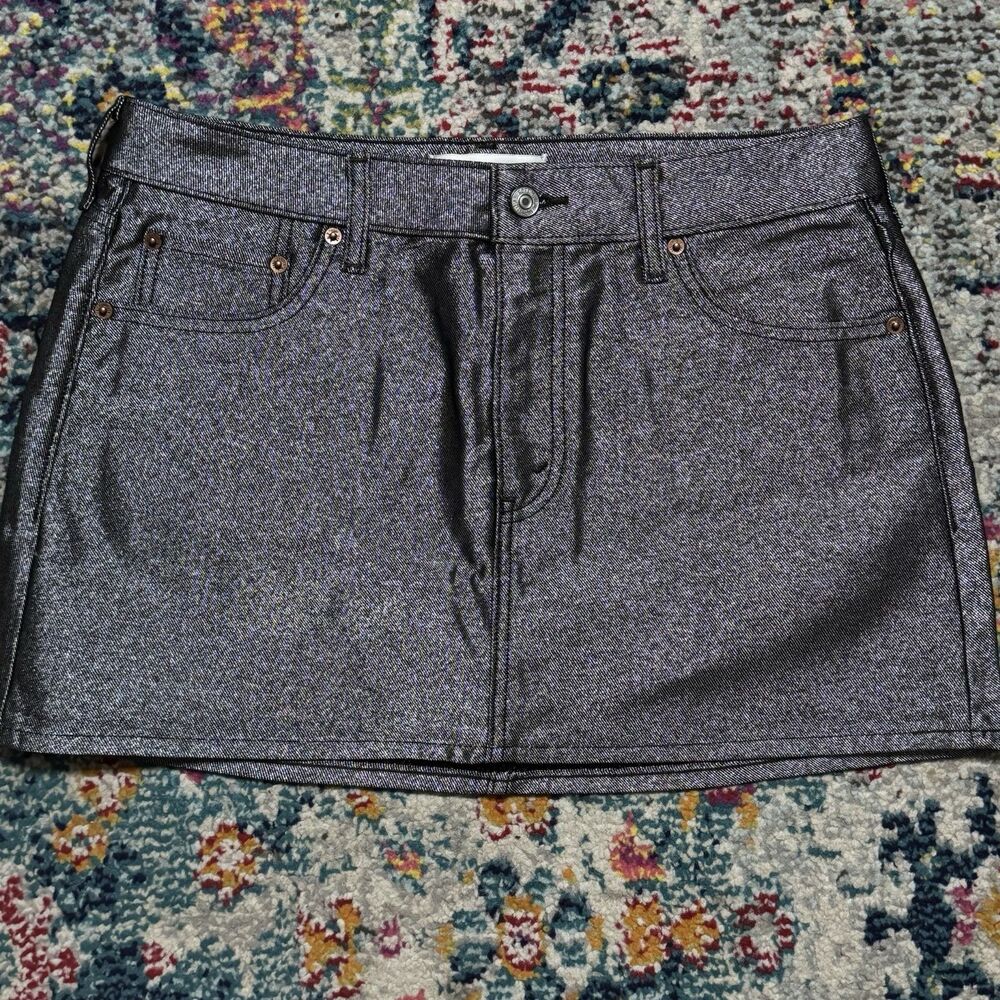 Abercrombie & Fitch Mid Rise Denim Mini Skirt Curve Love Metallic Size 28